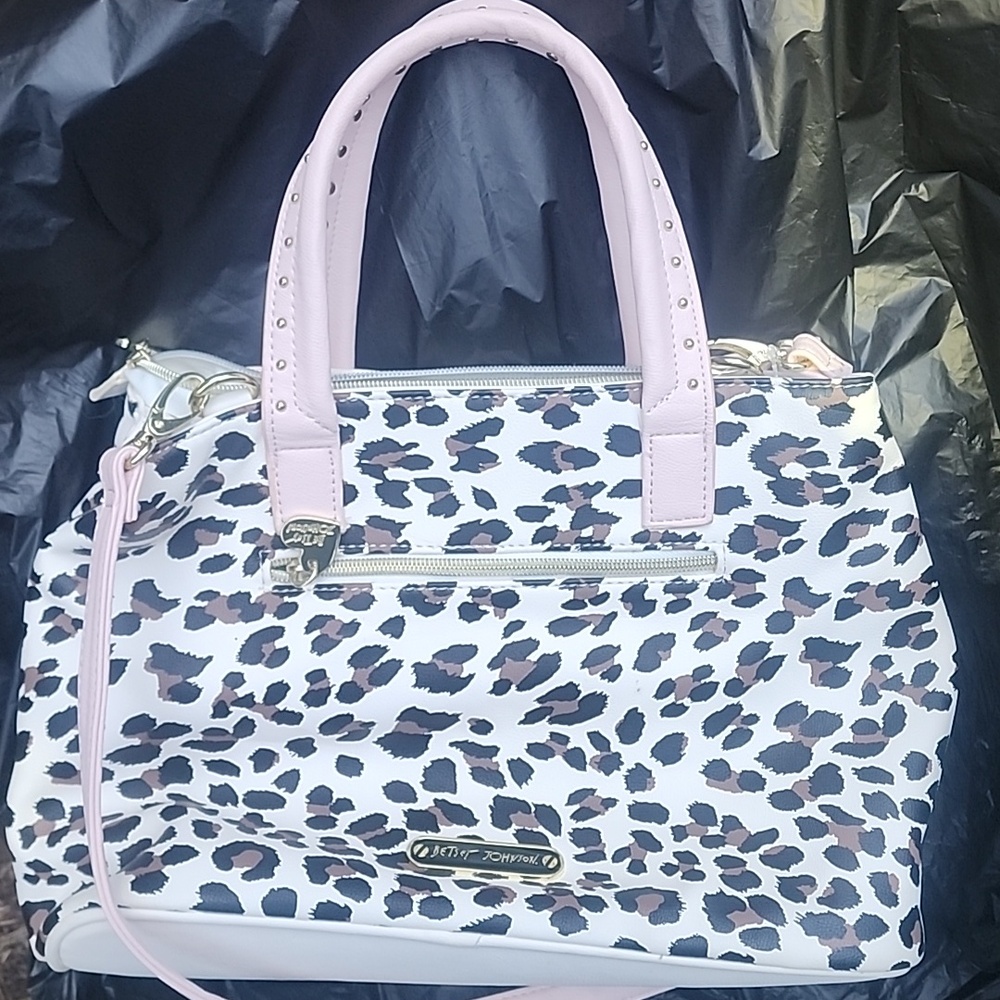 Womens Pink Bow Leopard-Print Satchel - Picture 3 of 3